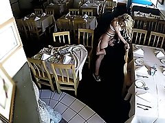 Security camera catches waitress fucking in a restaurant