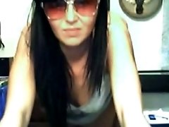 Dirty brunette slender harlot shows off topless on webcam