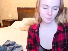 Blonde teen camgirl in see through bra