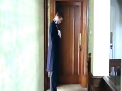 Busty wife bangs the butler when her husband is gone