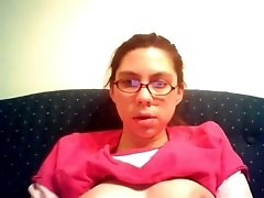 Busty hot amateur nerdy babe flashes her hairy cunt