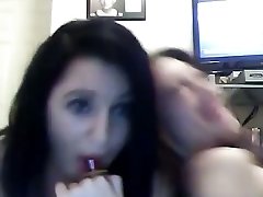 Lustful lesbian girls kissing passionately on webcam