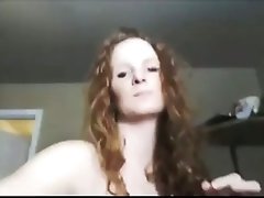 Leggy alluring kinky red haired webcam nympho in stockings went solo