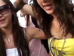 Some lewd party chicks are ready to kiss and flash tits on cam