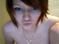 Short haired camwhore shows her perky tits and then masturbates