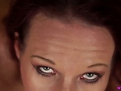 Cum-thirsty red haired Faye Rampton is sucking dick on a pov camera