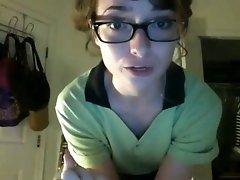 Skinny nerdy white girl on webcam stripteases comfortably