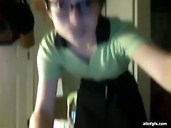 Hilarious funny nerdy chick tries stripping and flashes her small pale tits