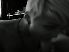 Short haired blonde skank enjoys sucking my prick in front of a camera