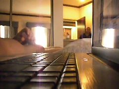 Kinky stud films himself jacking off in front of the hotel