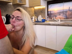 Blonde big tits cheating wife does blowjob on webcam