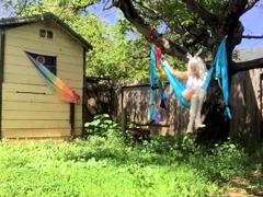 Blonde and her outdoor solo masturbation