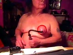 Bizarre tits and pussy torture session of ugly BBW webcam granny