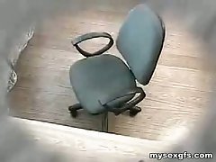 Spy cam caught kinky amateur office chick masturbating on the chair