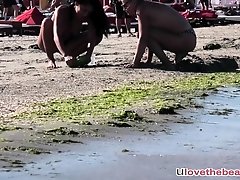 Amateur Sexy Topless Bikini Latinas Playing At The Beach