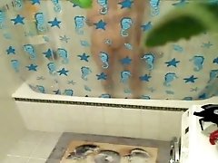 Naughty hidden cam video of my wife's curvy mature aunt in shower