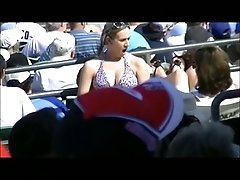A nice stacked white girl in bikini at the baseball game