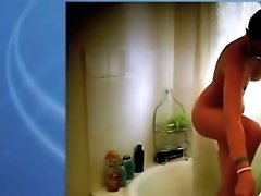 Hidden cam olo with my GF shaving her legs and washing her pussy