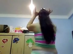 Plump amateur Pakistani brunette dances in her bright clothes on webcam