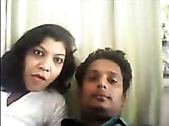 Horny amateur Indian mature couple spooning in front of webcam