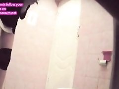 Girl changes tampon, toilet spy cam