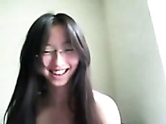 Kinky amateur Asian nerdy webcam brunette pets her pussy with dildo