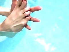 Foot Fetish Nude with GoddessSusi in the pool with stockings