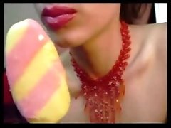 Charming Turkish webcam babe licks ice cream flaunting her big lips