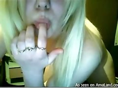 Hot and young blonde bitch seducing me on the webcam
