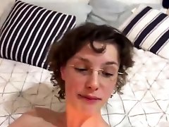 Hairy teen with glasses gets load of cum after hard pounding