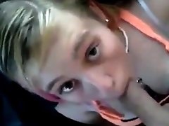 Blonde college girl sucks cock on camera