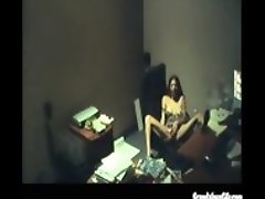 Office Brunette Girl Fingering her pussy at free time