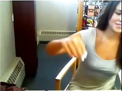 Hot GF flashing her tits and pussy in the library on web camera