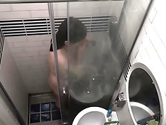 Girl delighting a freshening steam shower