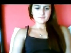 Webcam solo with a lovely European teen kneading her nipples