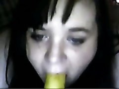 Kinky amateur chubby faced webcam brunette sucked banana