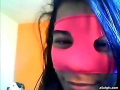 Masked webcam teen from Mexico sucks cock of her BF