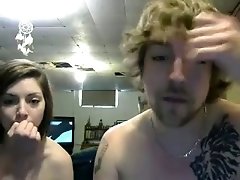 Curly haired webcam dude lets his GF show off her tits and ass