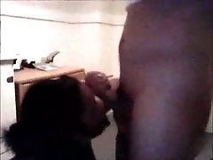 Cute black girlfriend gives me nice blowjob on webcam