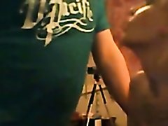 Tattooed blonde slut with smeared makeup sucks her BF on webcam