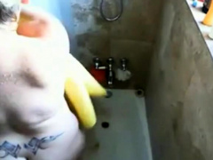 Jerk off on busty mature woman while she showers!
