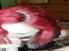 Redheaded Vixen worships cock with sloppy blowjob