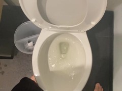 'Naughty Piss Slut with a very Full Bladder Power Pisses all over the toilet while standing up!'