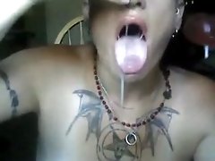 Busty brunette milf shows her gagging reflexes on webcam