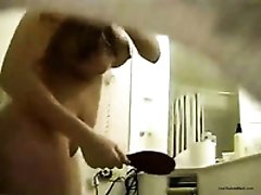 Sexy amateur white brunette after shower filmed on hidden cam