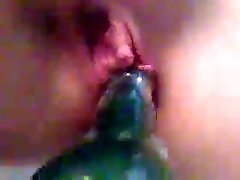 Using green glass bottle kinky webcam nympho fucked her own cunt