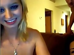Two gorgeous amateur chicks suck my buddy's cock in front of a webcam