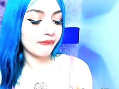 Blue Hair Lady Using Her Fingers to Pleasure Herself